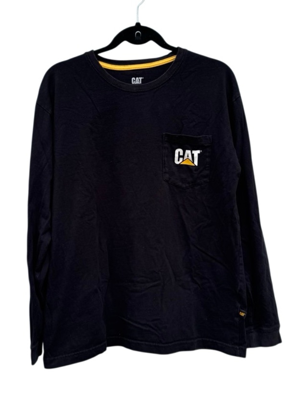 CAT Men's Trademark Pocket Long Sleeve T-Shirt 100% Cotton in Black Size Large
